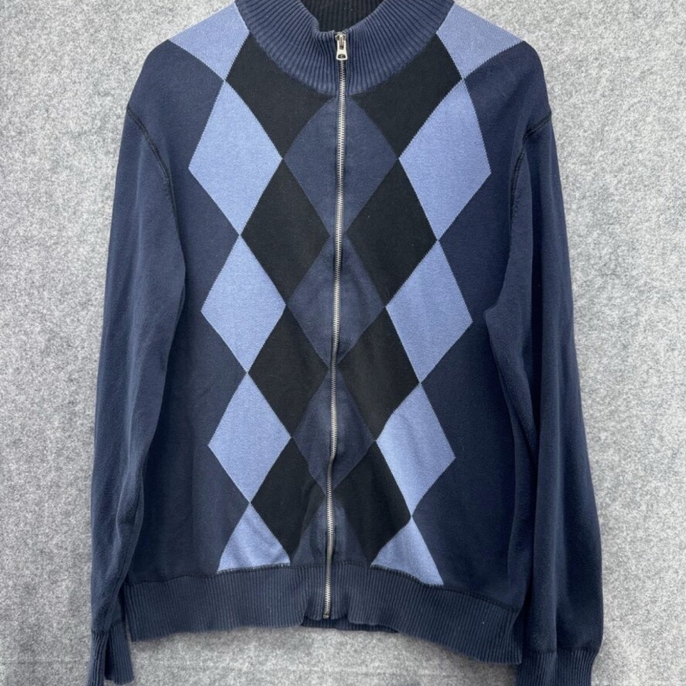 DOCKERS Men’s Blue Zip Up Sweater with Argyle Pattern